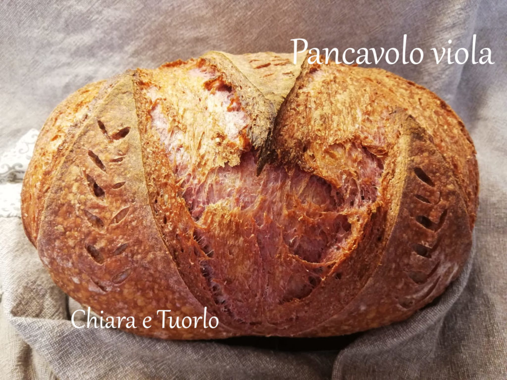 Pancavolo viola appena sfornato, adagiato su un canovaccio color corda