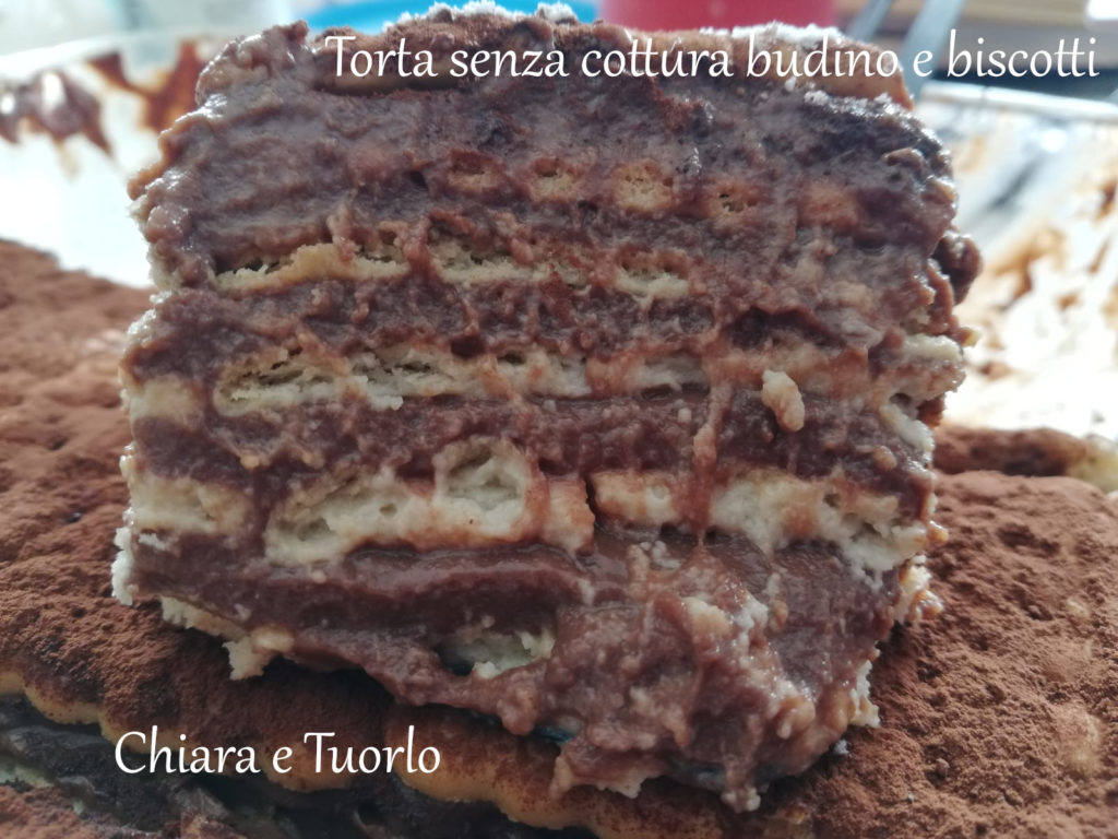 Fetta di Torta senza cottura budino e biscotti