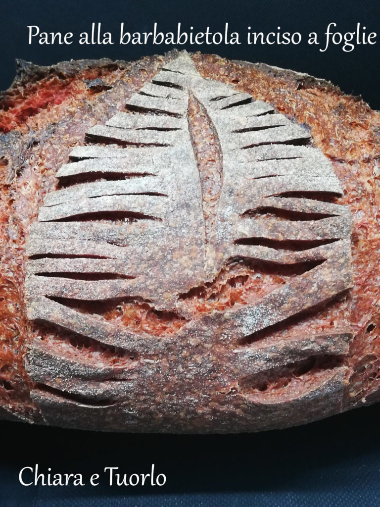 Pane alla barbabietola cotto e inquadrato nel particolare di una delle foglie