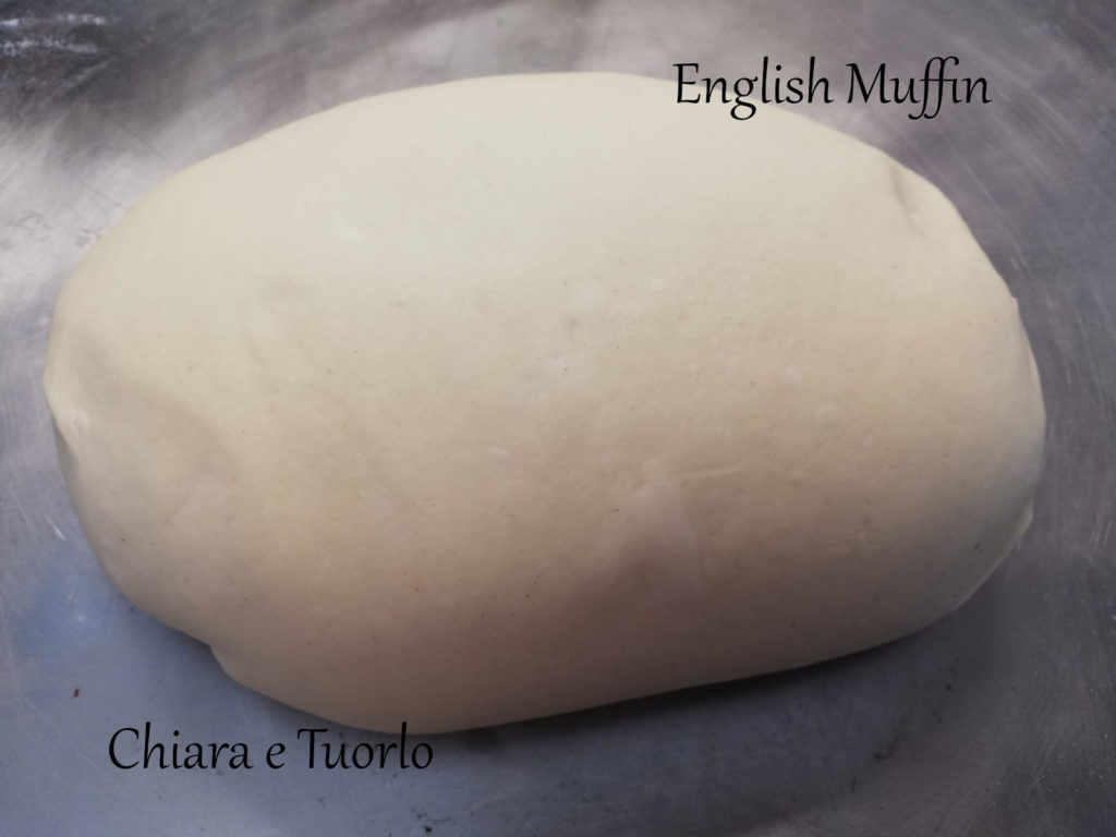 Impasto degli english muffin lievitato e pronto allo staglio
